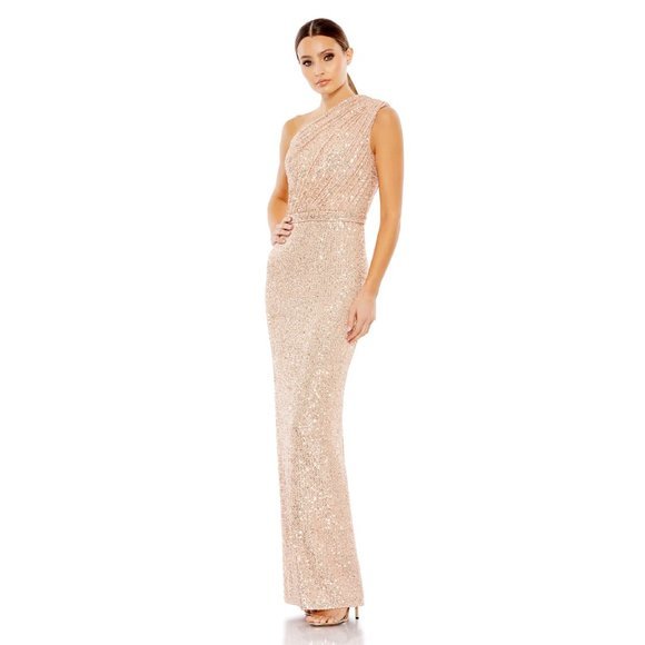 Mac Duggal Dresses & Skirts - Ieena for Mac Duggal Sequined Ruched‎ One Shoulder Gown Rose Gold in Size 4